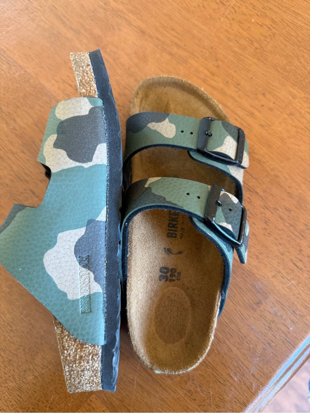 Birkenstock Kids Arizona Camouflage Green Double-Buckle Sandals - Picture 2 of 3
